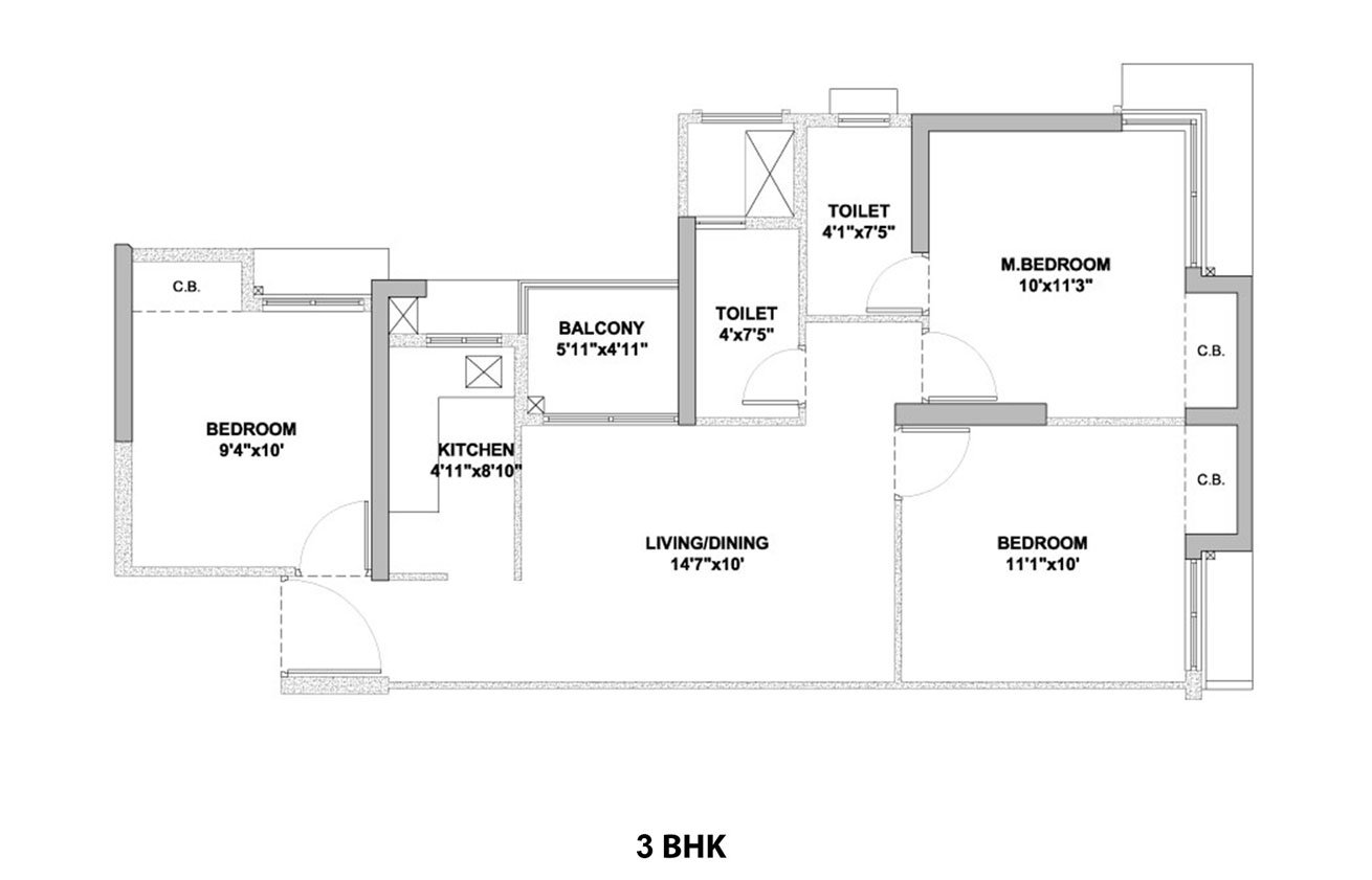 Alcove New Kolkata Sangam 3 BHK Floorplan